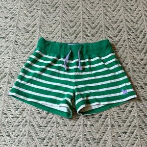 Mini Boden green and white striped shorts Girls size 9